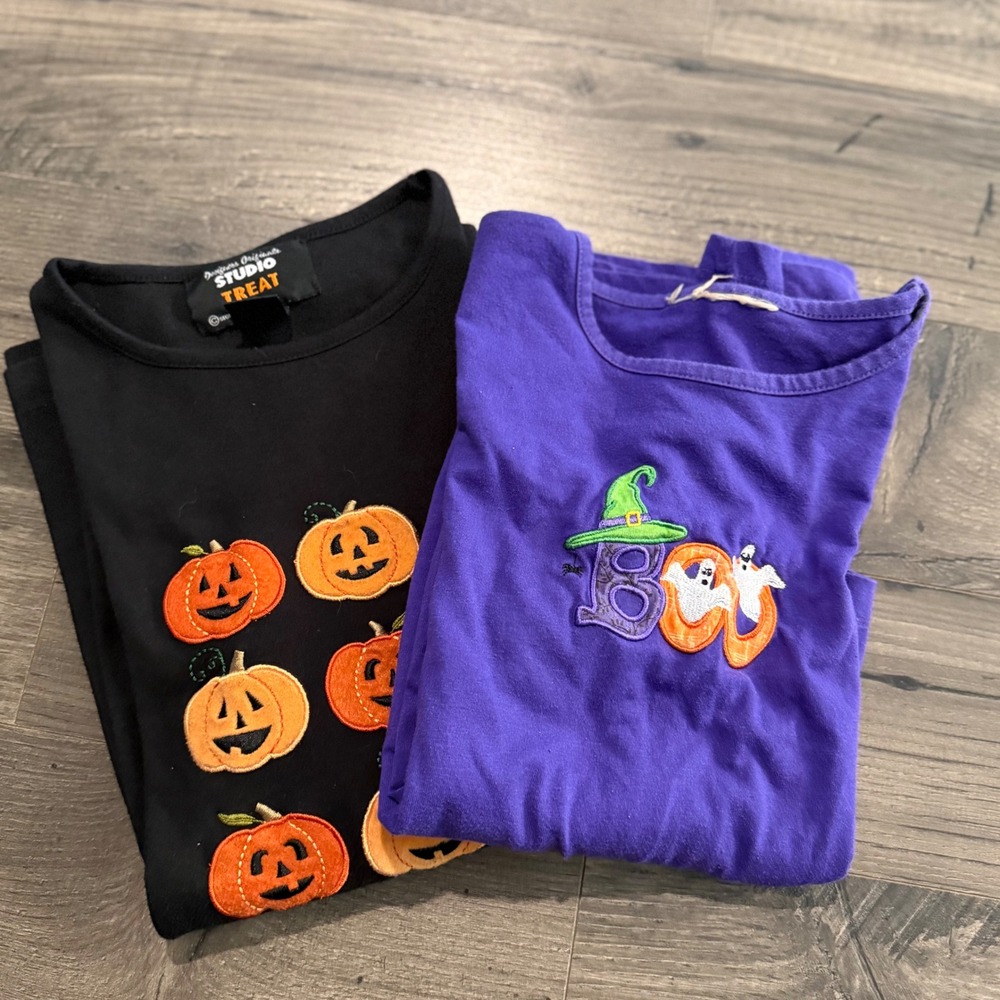 Studio Treat Halloween T-Shirt‎ Bundle Black Pumpkin Purple Boo Long Sleeve L